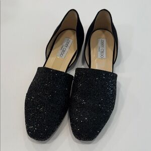 Jimmy Choo globe black glitter d’Orsay Sparkling Black Flats